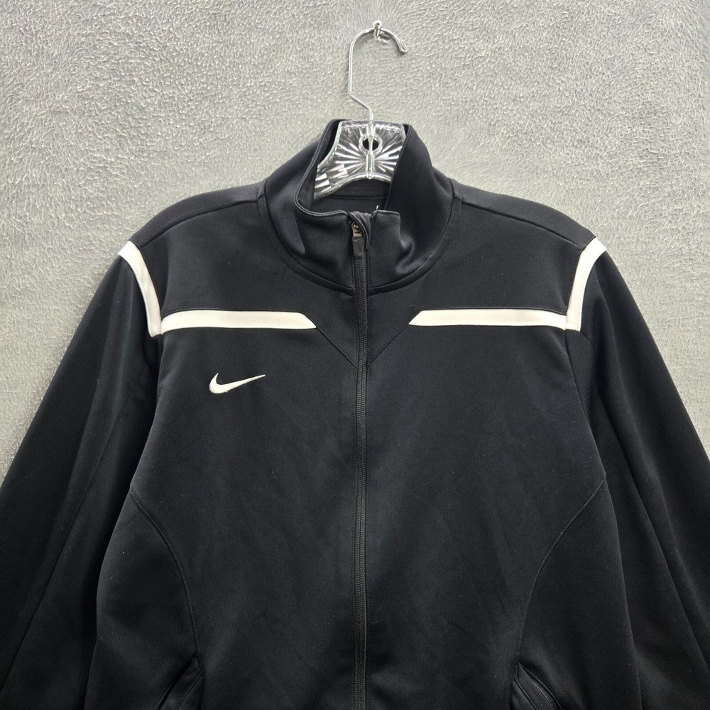 Nike Women Jacket Large Black Track Logo Swoosh Embroidered Pockets‎ Full Zip - Picture 3 of 12